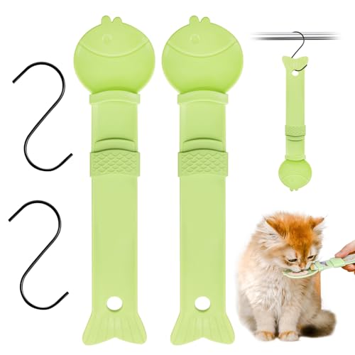 Katlepel, 2 stuks Groene leuke vis Vorm Kattenlepel, Gelukkig Kattenlepel, Knijpen Lepel met Hangende Gat voor Wet Food
