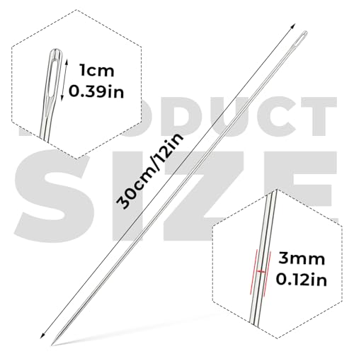 Naainaalden van roestvrij staal, 30,5 cm lang Naainaalden met groot oog, 3 mm dik, voor thuis, lederen bekleding, borduurwerk, tapijt, ambachten