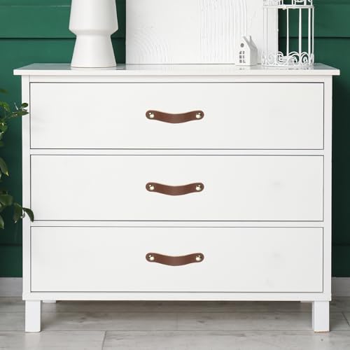 Lederen Lade Pulls, 4 stuks Lederen Handvat Dubbele Hole Cabinet Dresser Knobs met Schroef voor Badkamer Keuken Dresser Kabinetdeur, Wit 5