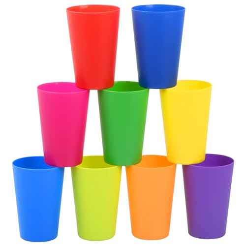 Verpakking van 9 kleurrijke bekers voor kinderen, herbruikbare plastic beker, 9 kleuren, 160 ml, picknick bekers, waterglazen gemaakt van harde kunststof voor keuken, feest, camping, barbecue, reizen