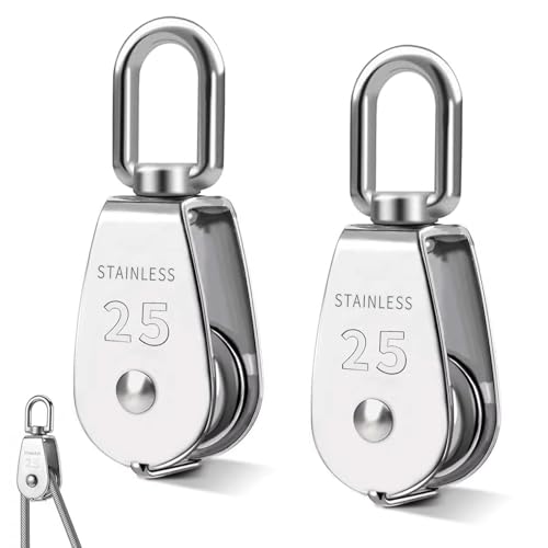 2 stuks M25 Pulley Small Touw Pulleys met 1 kogellagers Draad Pulley, 304 Roestvrij stalen kabelroller, Perfecte Pulleys voor fitnessapparatuur, Veilige laadcapaciteit tot 140 kg