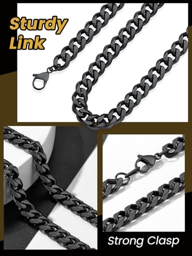 sieraden 9mm Curb Heren ketting, zwart plat Cubaanse Link voor mannen, 316L roestvrij staal sieraden 18' 22' 26' 28' 30inch 5