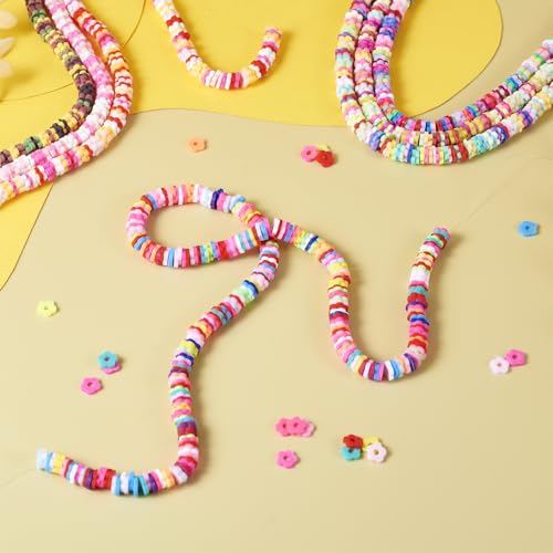 2030 Stuks Handgemaakte Polymer klei kralen voor armbanden, Heishi kralen, Bloem kralen schijf kralen, Gemengde kleur platte ronde kralen voor sieraden maken vriendschap armband Kit, Gat 4