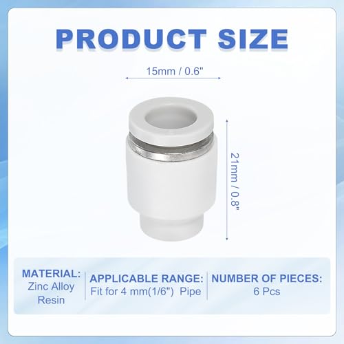 6 st Slang Quick Mount Cap, 8mm (1/3 inch) Tube OD Plastic Tube Pneumatische Cap Druk op Quick Cap Plug Fitting Accessoires voor Pneumatische Systeem Pijpaansluiting, Wit