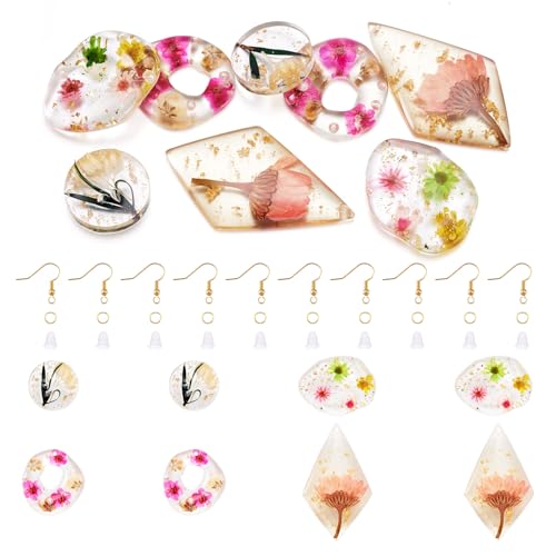 8 st Gedroogde Bloem Hars Bedels Transparante Gepersoneerde Bloemen Hangers Flat Ronde Oval Spring Plant Bedels met oorbellen Zoek voor oorbellen Vrouwen Ambacht sieraden DIY ketting, metalen hars, Nee