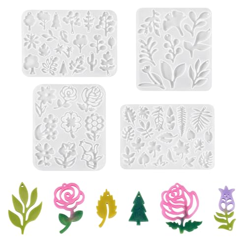 4Pcs Bloem Hars Mallen Blad Siliconen Mallen Kerstbomen Epoxy Hars Gieten Mallen Voor Diy Craft Hangers Sieraden Maken
