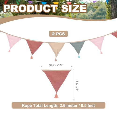 Pennant Banner Vlaggen met Tassel 2st, 10st Dubbelzijdig Stof Katoen Driehoekige Vlaggen 8.5ft Vlaggen Pennant Garland voor Verjaardagsfeest Bruiloft Decor, Lichte Kleuren