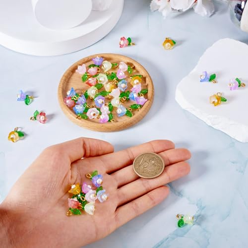42 st. Transparante Lily Glazen Hangers met Parels Sprayed Helder Bloemen Blaadjes Bedels met Leaf voor DIY Handgemaakte oorbellen Ketting sieraden maken, Glas 4