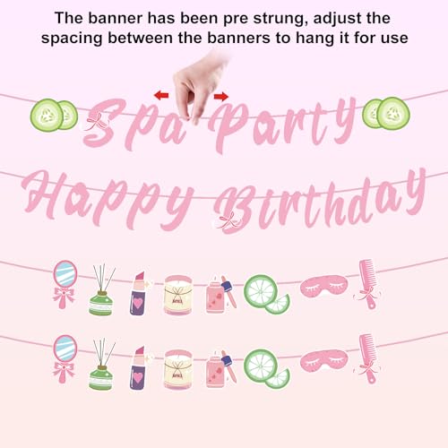 Spa Party Decoraties, vooraf samengesteld Roze Gelukkige Verjaardag Banner Perfect voor meisjes Vrouwen Spa Dag Logement partijen Slaap partijen of make-up thema verjaardag partij leveringen 5