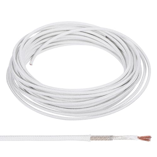 Hogetemperatuurvezelkabel, 14 m, Kaliber 14 AWG, -60 - 500 °C, geïsoleerd, hittebestendig, flexibel, lampen, ketels, verwarming, wit