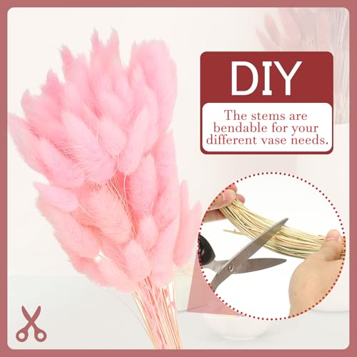 15,7 inch Konijn staart gedroogde bloemen, 70 stukken natuurlijke zachte kunstmatige gedroogde konijn staart voor thuis decoratie, Boho vaas, bruiloft, roze 3