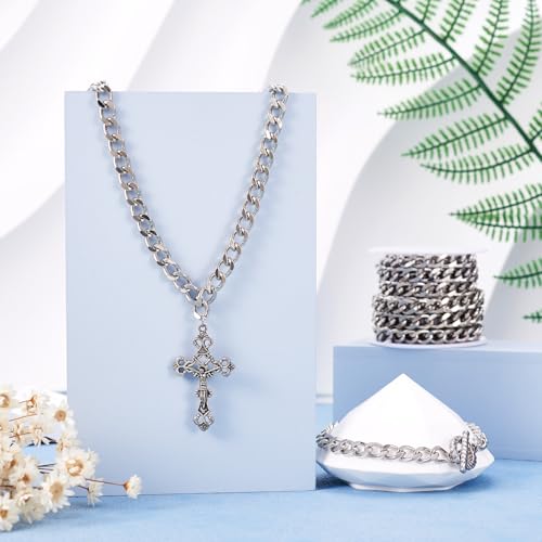 3M Facet messing Curb kettingen 10 x 6,5 x 1,8mm Diamond Cut kettingen Twisted dikke Link Extender Kettingen met Spool voor DIY ketting sieraden maken, Platinum