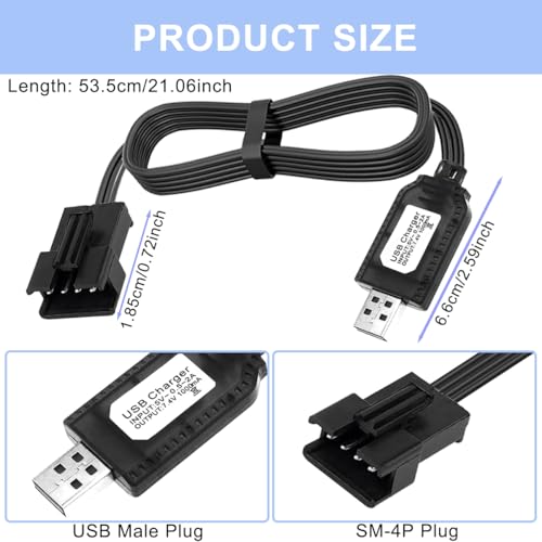 4st SM-4P 7.4V naar USB-oplaadkabel, 2S 7.4V USB-oplaadkabel met SM-4P-plugplug voor LiPo-oplader, RC-auto, boot, drone, speelgoed