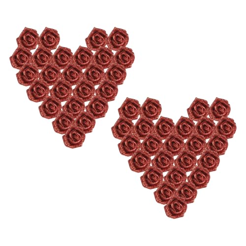 Glitter rozen 50 st Schuim Kunstbloemen Rozen Echte nep bloemen Bulk met stam voor DIY bruiloft boeketten Tafel Centerpieken Krans Home Party Decoration rood