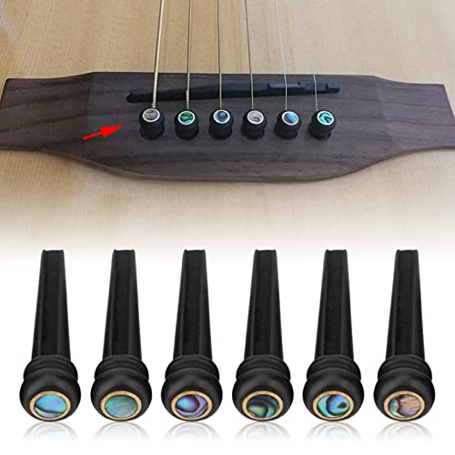 6Pcs Ebony Bridge Pins Strijkers Nail Pins met Abalone Shell voor akoestische Volksgitaren Accessoires 4