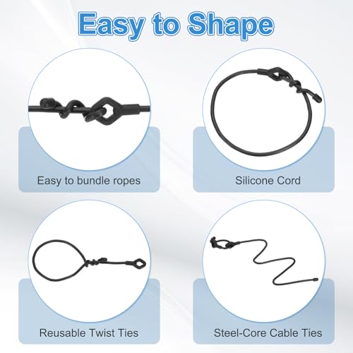 Rubber Gedraaide riemen, 61 cm Siliconen Herbruikbare Twist Bands, Robuust Buigbaar voor Bundelen, 8 stuks, Zwart 4