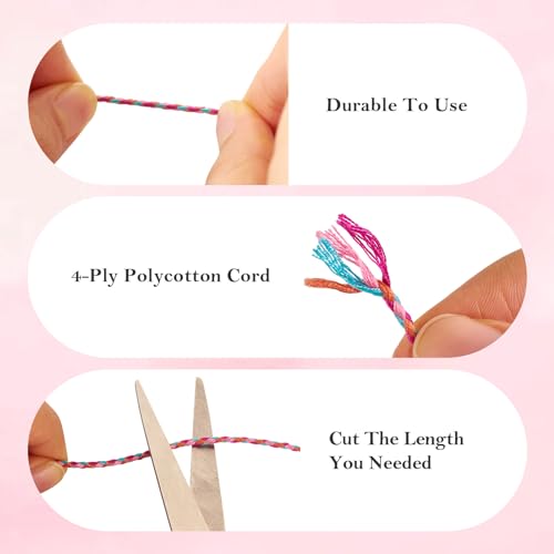 Macrame Cords 1.5mm x 4m Premium 4 Ply Polycotton Cords 6 Rolls Twisted Kleurrijke Thin Cotton Cord garen Macrame Touw voor String Wall Hangings DIY Craft String 3