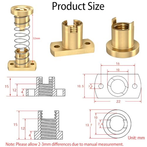 Anti-Backlash lente, 4 Sets Z-as openen messing noten, veer geladen messing noten, eliminatie Splice Nut, voor Ender 3 V2 CR-10 3D-printer 8mm, ACME Threaded Rod