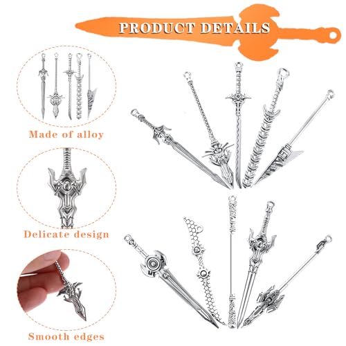 20 st Antieke zwaarden bladwijzers, metalen vintage mes, hanger, zwaard, bladwijzer, zilveren sleutelhanger, Mini oude mes accessoires, geschenken voor boekliefhebbers, DIY 3