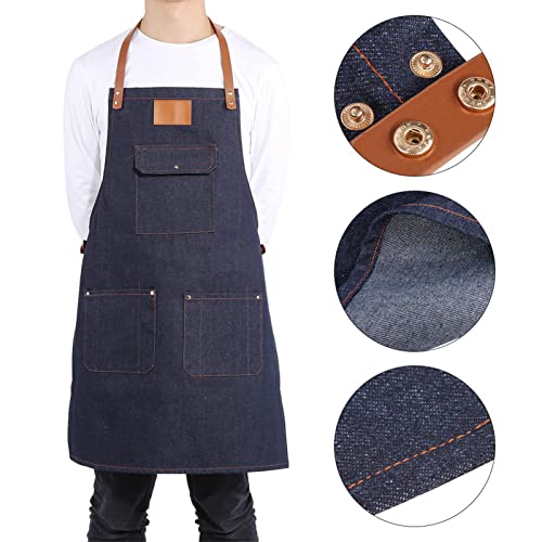 Jeans Bib Apron met lederen riem voor bakkers, Bartenders, Grill Chef, Work Cook, Uniform 3