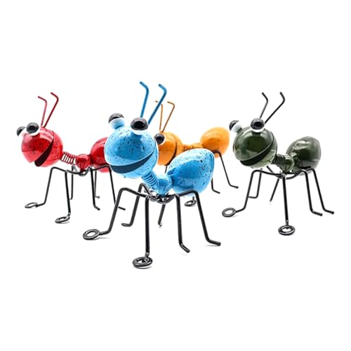 Zee Set van 4 kleurrijke metalen Ant Beeldhouwwerken voor Tuin Decoratie - levendige Outdoor en Binnen Tuin Figuren, Perfect voor Balkon, Patio en Home Decoratie
