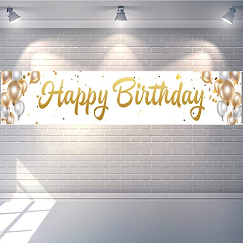 Happy Birthday Court Teken Verjaardag Decoratie voor de mens of vrouw Gelukkige 30e 40e 50e 60e verjaardag Court Banner Gold Ballon 3m x 0,5m Yard Aanmelden Outdoor Hanging Banner 4
