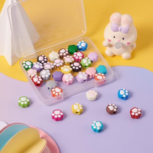 34 st. Kat Paw Afdrukken Emaill Kralen Paw Afdrukken Legering Emaill Spacer Kralen 17 Kleuren Spray Printed Cute Animal Spacer Kralen voor DIY armband ketting sieraden maken 3
