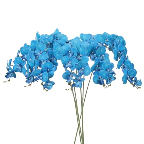 Kunst Orchidee Stengels 104cm, 6Scs 9 Heads Faux Phalaenopsis Bloemen Real Touch Fake Orchidee Bloemen Tak voor Vaas Home Bruiloft Decoratie, Teal