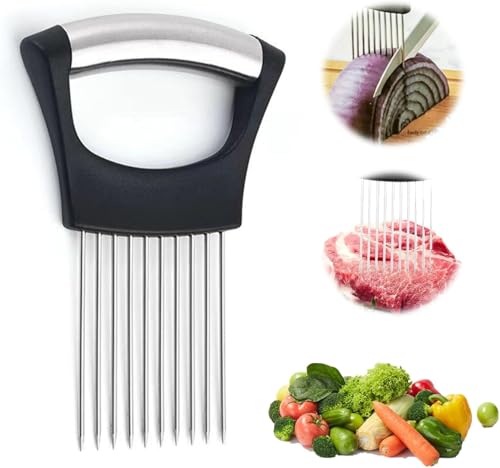 Uienhouder, roestvrij staal, snijhulp, multifunctionele uienhouder, handmatige zekering, plantaardige helikopter, snijhulpkeuken, voor aardappelen, wortelen, uien, groenten, vlees