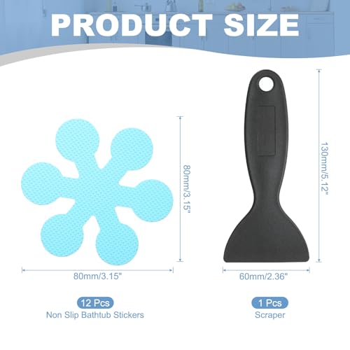 12 Stuks Non Slip Bad Stickers, Non-Slip Douche Stickers met Scraper Badkamer Douche Vloer Stickers Snowflake Shape Leuke Treads Badkuipen, Blauw
