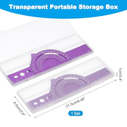 Triangle Liniaal Protractor Vierkante en Liniaal set, 4 st Aluminium Legering Liniaal, Metaal tekenset, Geometrische Protractor voor klaslokaal, Leraar (Paars, 21 cm)