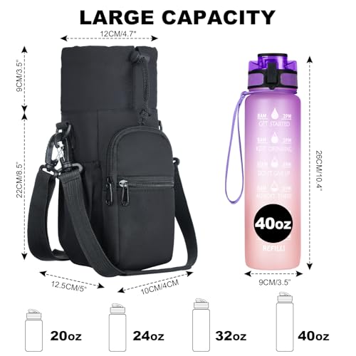 Waterfles houder, waterfles zak met verstelbare schouderband past 1110g, waterdichte Kras-resistant thermische waterfles houder met telefoon zak voor wandelen, Camping, Reizen
