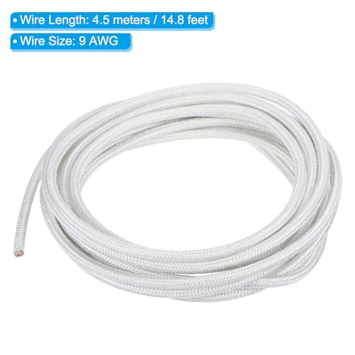 Elektronische kabel, geïsoleerd, hittebestendig, glasvezel, 14,8 voet, 9 Awg, hoge temperatuur, -60 - 500°C, lampen, ketel, verwarming, wit