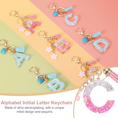 Alfabet eerste brief sleutelhanger, Hars leuke hanger bloemen brief C hanger voor vrouwen handtassen en handtassen accessoires, roze 4