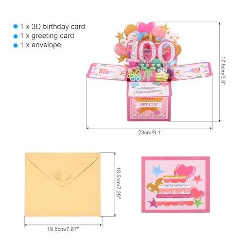 100e verjaardagskaart, pop out verjaardagskaart grappig verjaardagskaart gelukkige kaart zoet 3D met wenskaart en envelop voor vrouwen meisje jongen moeder geschenk beste vriend decoraties