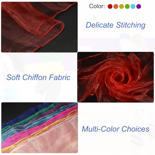 Danssjaals, 12 stuks vierkant jongleren sjaals 61 bij 61 cm voor het spelen, magische muziek, activiteit, jongleren jurk, rood, geel, lichtblauw, groen, paars, oranje 3