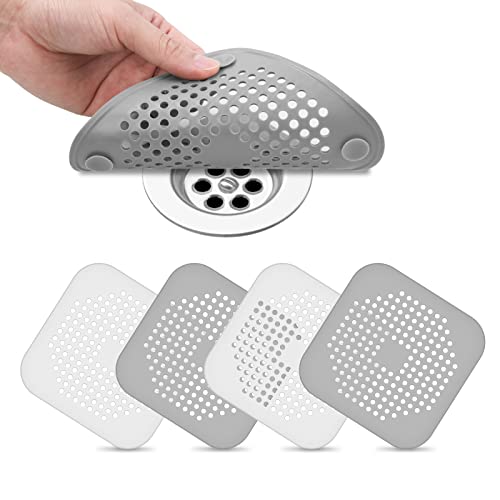 4 st Siliconen Drain Strainers, Douche Drain Cover Hair Catcher met Zuigbekers, Opvouwbare wasbak Stainer Beschermer, Filter Stopper met Sterke Zuigbeker voor Badkuip, Badkamer, Keuken