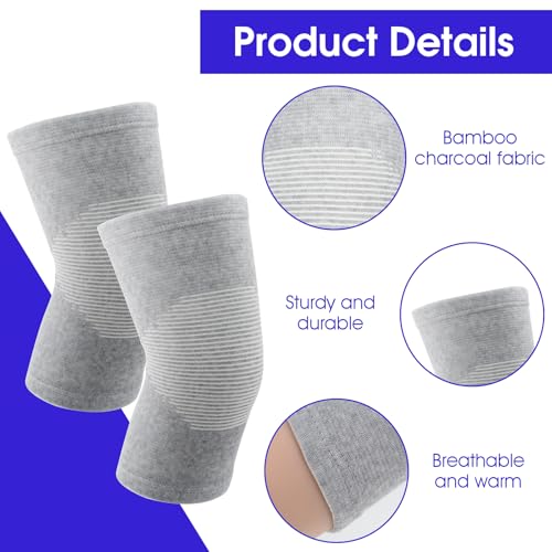 Pack van 2 Bamboe Compressie Knie Ondersteuning Elastische Bamboe Knie Pads voor Mannen Vrouwen Kniekussens Knie Sleeves Knie Orthosis voor sport, skiën, fietsen, hardlopen (Grey) 5