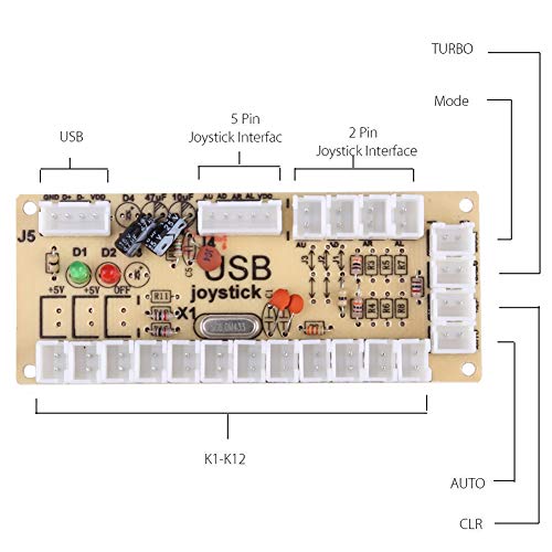 spel, nulvertage, doe-het-zelf-kit, 10 toetsen + PC joystick-games, zwart + USB-encoder voor MAME PC 5