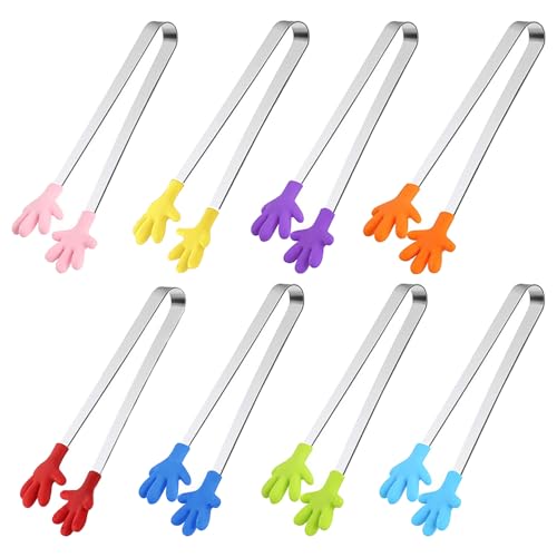 8 stuks Mini handtangen, Siliconen roestvrij staal voedseltangen, Kleurrijke kinderen Tongs, Multi-Function Mini voedselclip met anti-slip handvorm, Sugar Cooking Bar voor koken, Barbecue, Buffet