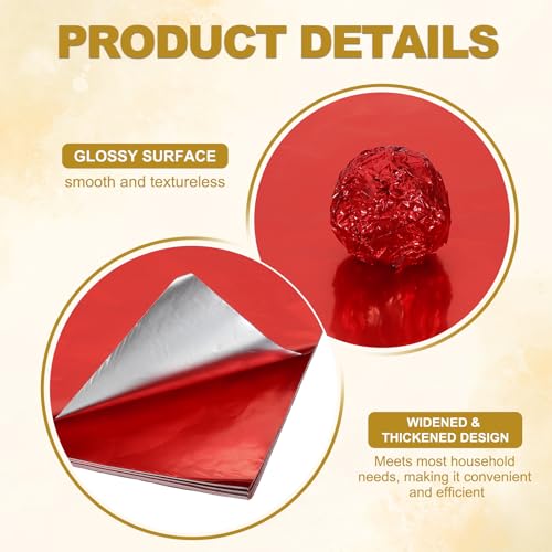 Foil Candy Wraps 15 x 5 inch, 100st Vierkante glanzende aluminium foil snoep wikkelpapier voor DIY chocolade snoep verpakkingsdecoratie, rood 3
