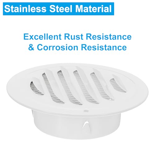 3 inch ronde ventilatierooster, roestvrijstalen inlegwand uitgang grill scherm mesh kanaal sofit ventilatie met schroeven voor ventilatie, wit 4