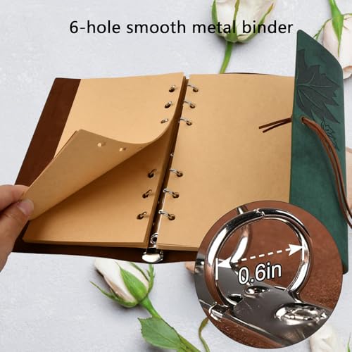 Lederen Notizbuch A6, 18,5x12 cm Vintage Nachfüllbar Reisetagebuch mit Blanko-Seiten, Ringbuch Tagebuch und Skizzenbuch, Dickes Papier, Softcover, Rezeptbuch zum Selberschreiben (Grün) 4