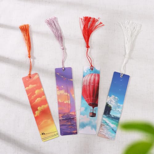 12 st. Natuurlijke Landschap Papier Bladwijzers Verfraaid Boek Marker Vintage Book Mark met Tassels voor mannen Vrouwen Boek Lovers Stationery Bookish Reading Supply 5