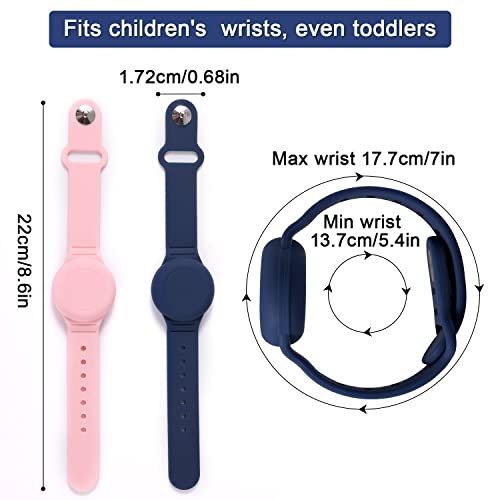 2Pcs Kinder Armband voor AirTag, Waterdichte Siliconen AirTag Armband voor Kinderen Oudere, Verstelbare Anti-Lost AirTag Houder voor Verbergende GPS Tracker (Roze, donkerblauw), Siliconen