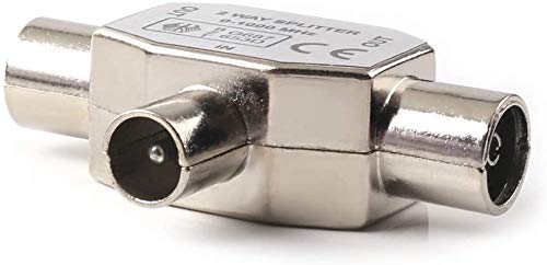 Coaxiale Distributeur 2-gang, Antenna Distributeur, Satelliet Distributeur 0-1000 MHz voor DVB-T/BK, T-Adapter Kabel TV Divider + 5 x TV Antenna Coaxiale Plugs 3