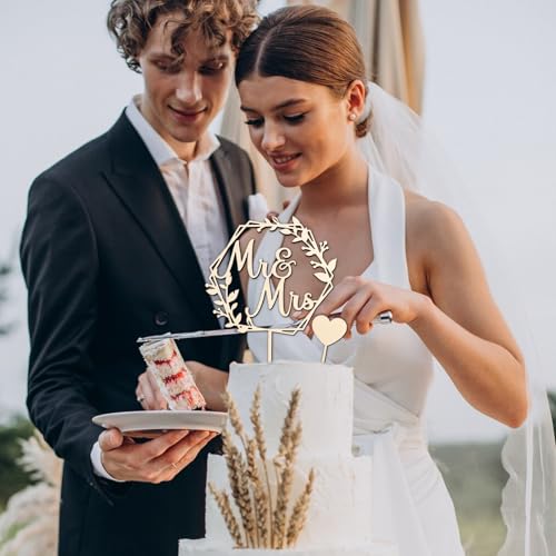 2 stukken bruiloft cake decoratie houten decoratie Mr. Mevr. Hart cake decoratie voor cupcakes bachelorette Partij Gouden Bruiloft 5