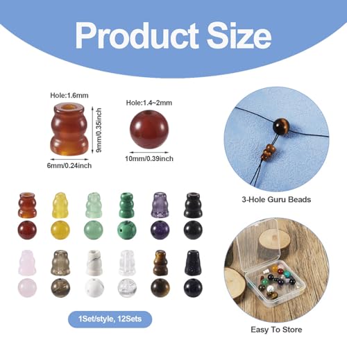 12 Sets Boeddha Mala Guru kralen 3 Hole Guru kralen set 10mm Ronde Edelsteen Losse Crystal Stone Kralen voor Yoga Armband Gebed Rozenkrans ketting sieraden maken 3