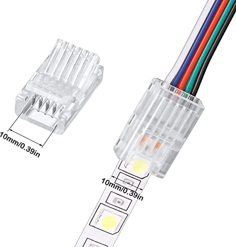 Pak van 20 LED Strip Connectors 5 Pin 10 mm LED Soldeervrije Strip Connector, 5 Pin Connector, voor 10 mm breedte SMD 5050 RGBW LED Strip, 5 V, 12 V, 24 V (transparant) 3