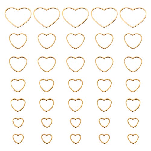 35 st. Roestvrij staal Heart Link Ringen Holle Frame Charms, 4 maten gouden oorbellen Kraal Ring voor DIY ketting, armbanden, oorbellen, sieraden maken, 35 stuks